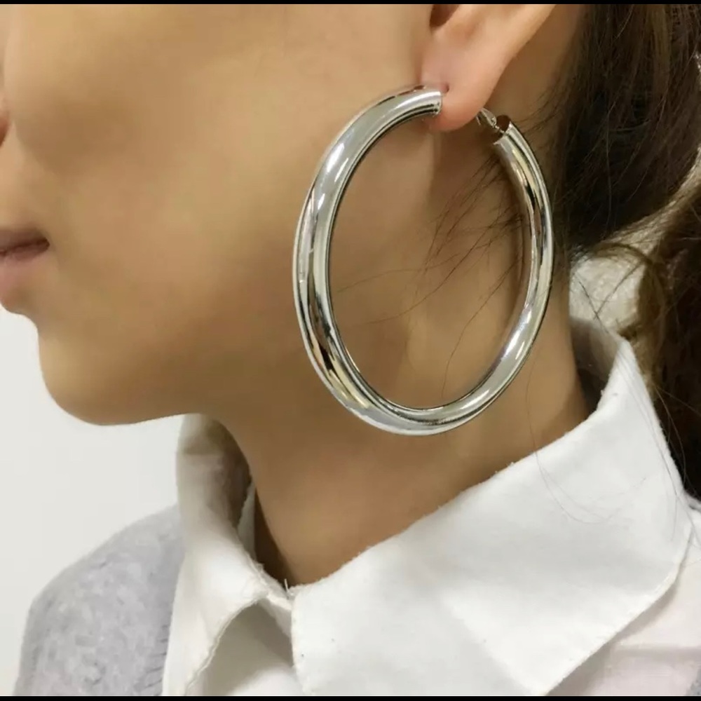 Stainless Steel Silver Fashion Oversized Jumbo Hoop Earrings
